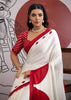 Red And White Printed Satin Silk Saree
