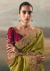Moss Green Tissue Embroidered Wedding Wear Saree