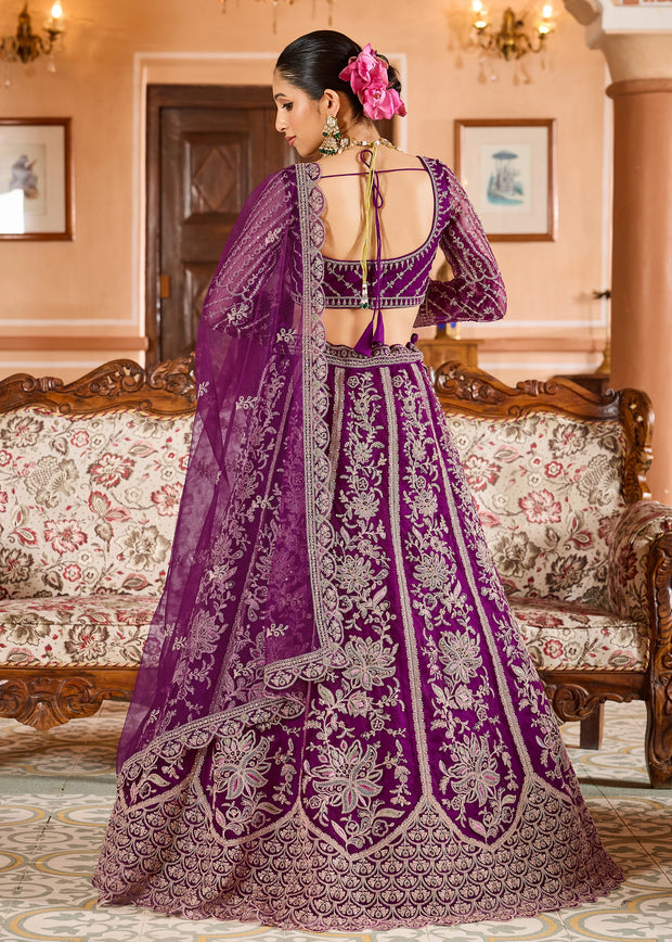 Regal Violet Embroidered Net Lehenga