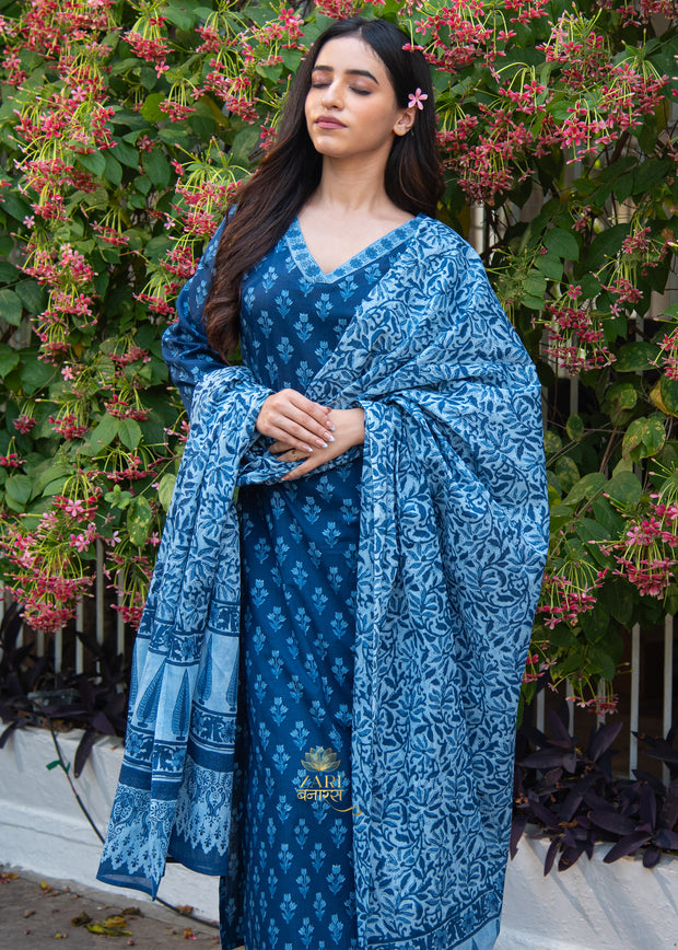 Indigo Blue Bloom Print Suit Set (10702035419329)