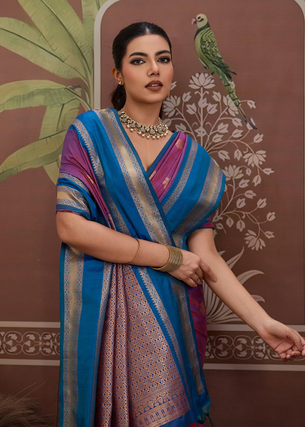 Orchid Purple Woven Banarasi Tussar Silk Saree