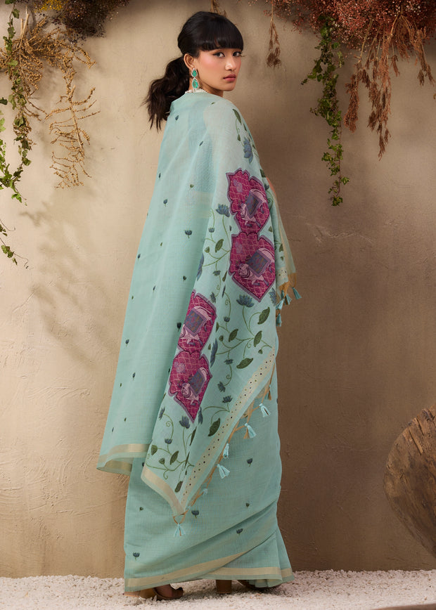 Pastel Blue Woven Cotton Silk Saree