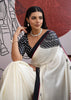 Black and White Printed Satin Silk Saree