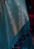 Moroccan Blue Woven Banarasi Satin Linen Silk Saree