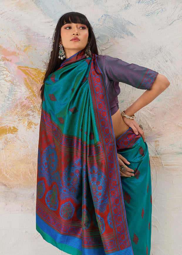Enamel Blue Woven Kanjivaram Silk Saree