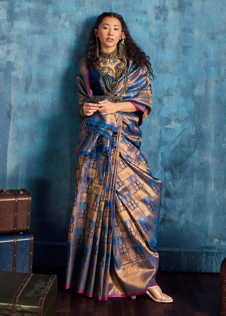 Victoria Blue Banarasi Silk Saree