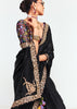 Jet Black Designer Embroidered Tissue Saree