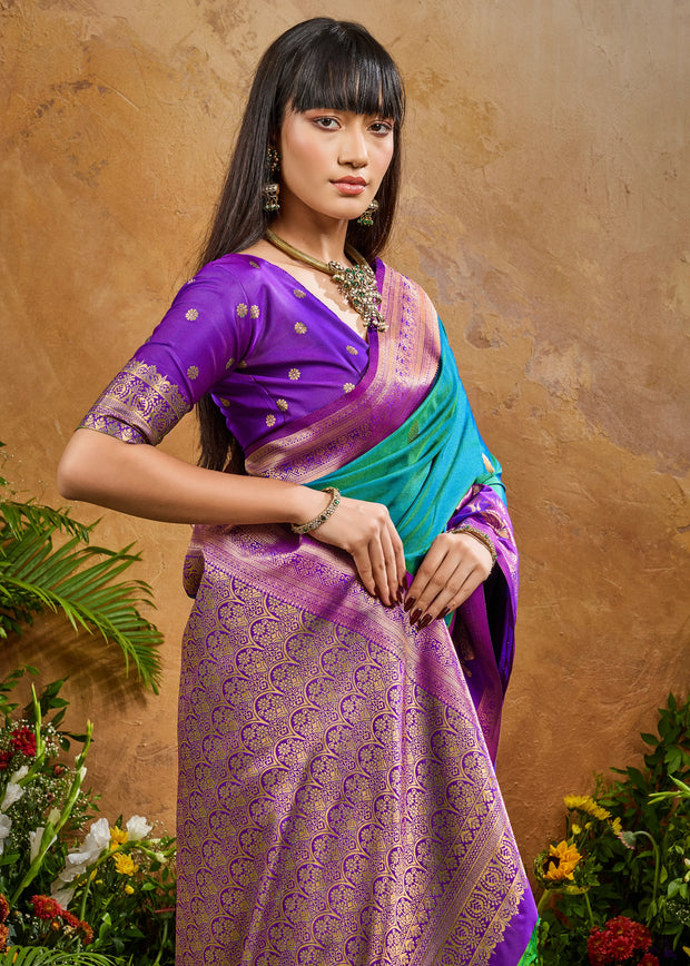 Swedish Blue Woven Banarasi Silk Saree