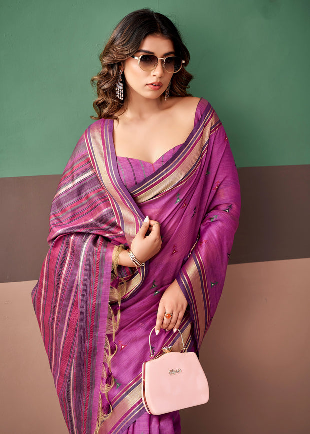 Dahlia Purple Woven Cotton Silk Saree