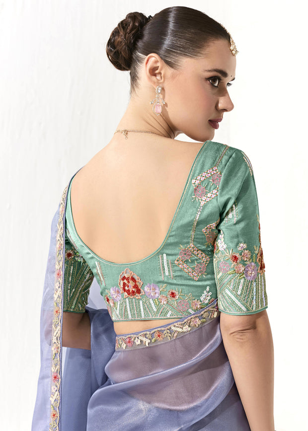 Allure Blue Designer Organza Tissue Silk Saree