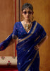 Navy Blue Woven Cotton Organza Saree