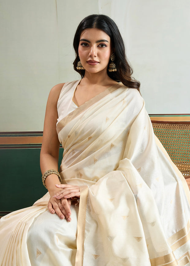 Snow White Woven Tussar Silk Saree