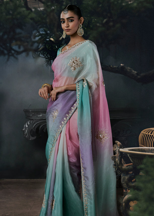 Multicolour Embroidered Designer Saree