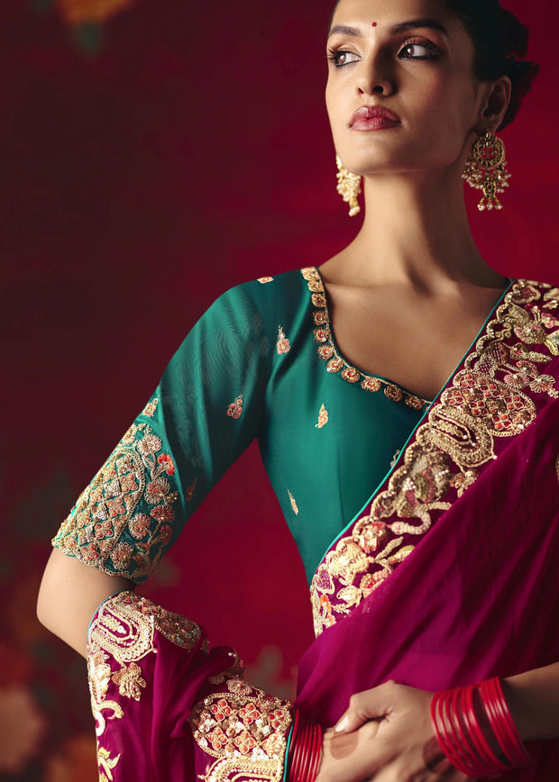 Dahlia Purple Designer Embroidered Saree