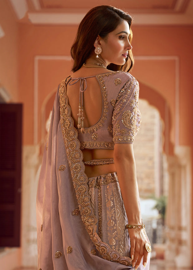 Mauve Banarasi Silk Embroidered Lehenga