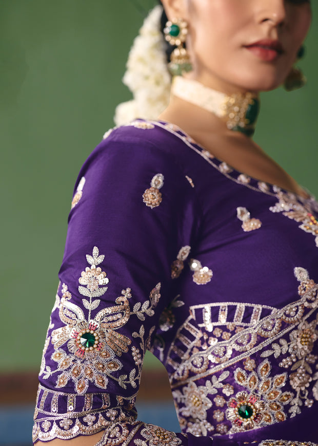 Medieval Blue Embroidered Designer Saree