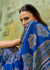 Indigo Blue Printed Satin Silk Saree