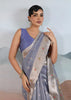 Bluish Grey Woven Banarasi Tissue Silk Saree