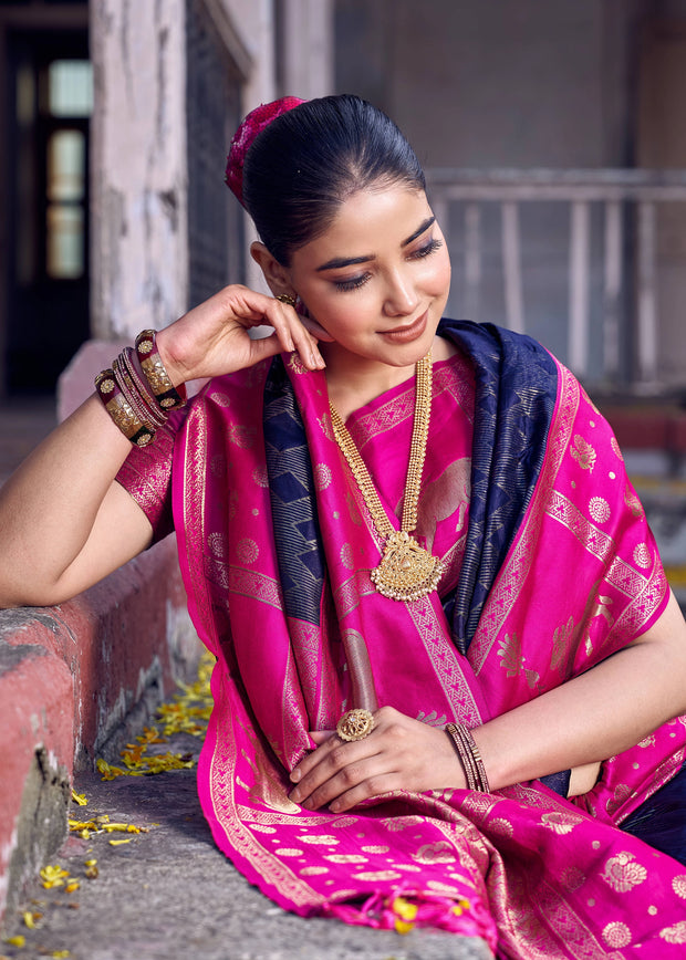 Midnight Blue Woven Banarasi Silk Saree