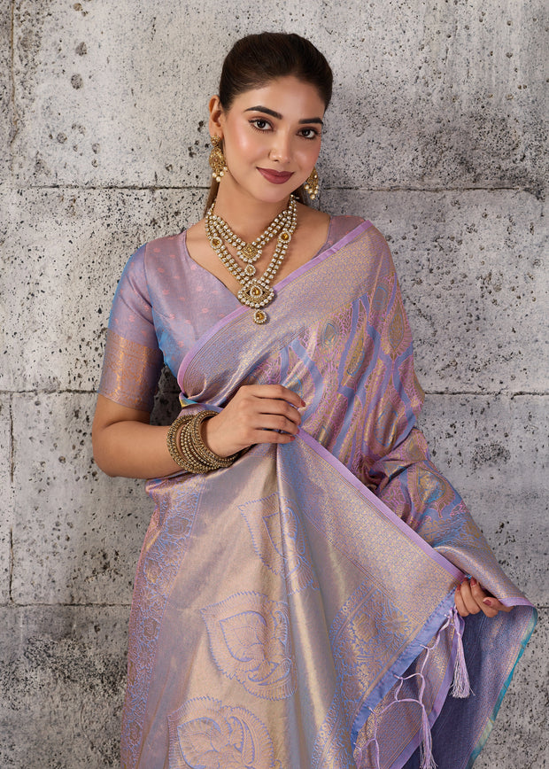Lavender Woven Kanjivaram Silk Saree
