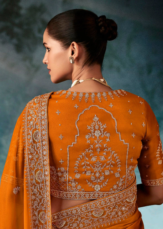 Poppy Orange Embroidered Designer Saree