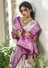 White And Purple Woven Banarasi Silk Saree