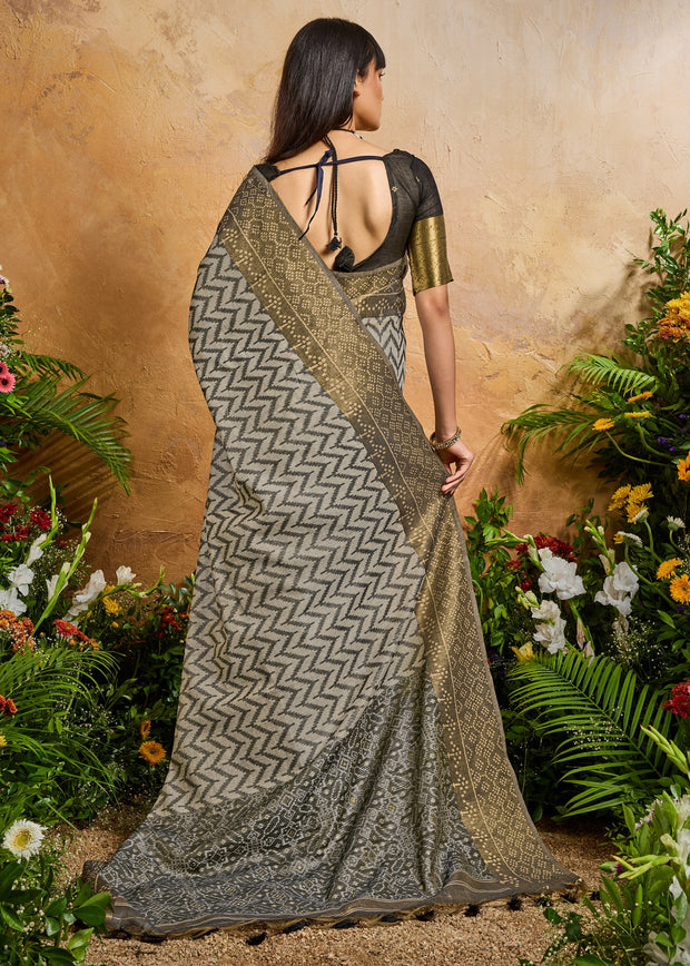 Fossil Grey Printed Patola Silk Saree