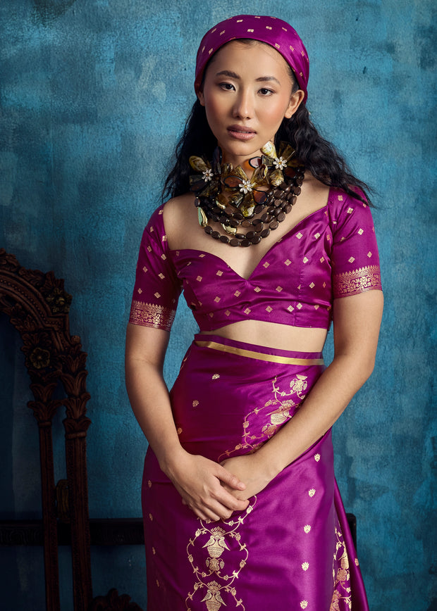 Magenta Purple Woven Banarasi Satin Silk Saree