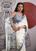 Powder Grey Printed  Satin Silk Saree