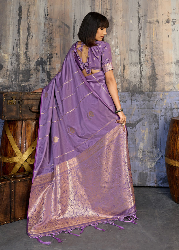 Lavender Purple Woven Banarasi Satin Silk Saree