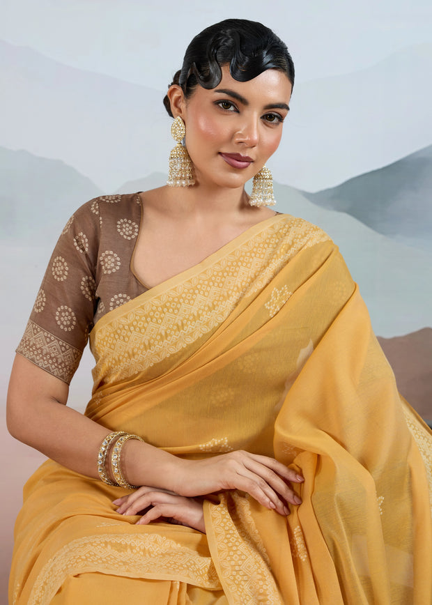 Vanilla Yellow Woven Cotton Saree