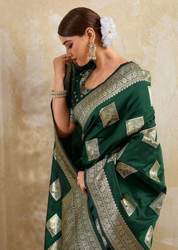 Forest Green Woven Banarasi Silk Saree