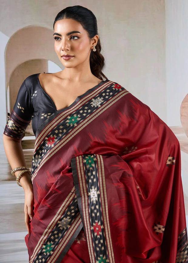 Maroon Red Patola Silk Saree