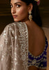 Metallic Beige Embroidered Designer Organza Saree