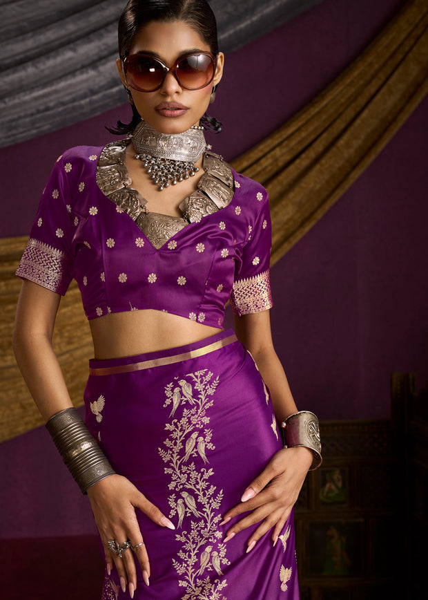 Prism Purple Banarasi Satin Silk Saree