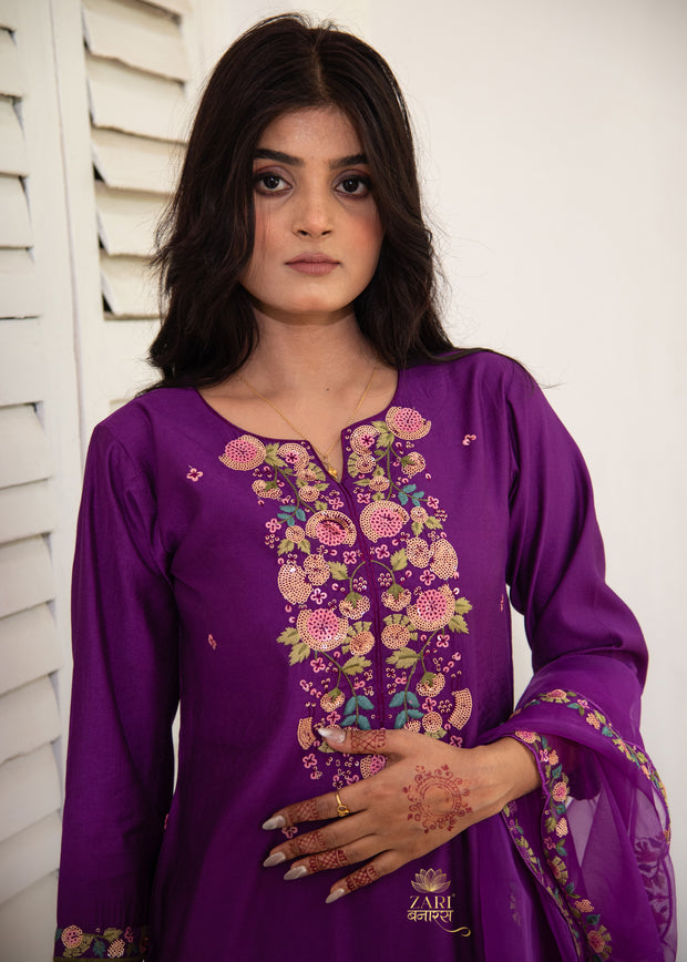 Amethyst Bloom Border Silk Suit (10702038040769)