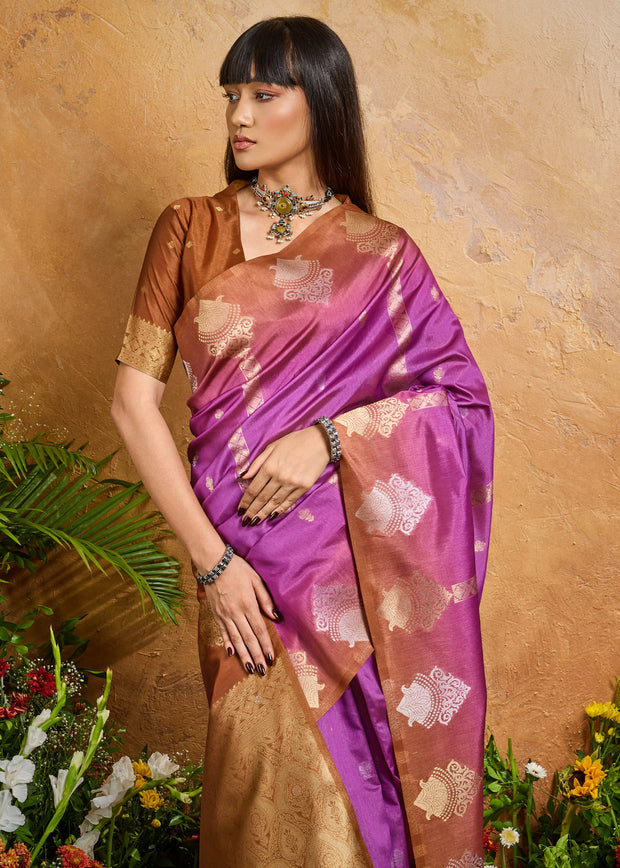 Orchid Purple Woven Banarasi Silk Saree