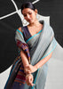 Aquatic Blue Woven Linen Cotton Silk Saree