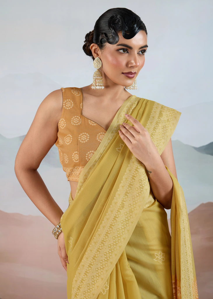 Aurora Yellow Woven Cotton Saree