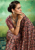 Black And Red Printed Satin Silk Saree