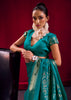 Peacock Blue Banarasi Satin Linen Silk Saree