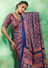 Blue Printed Satin Silk Saree