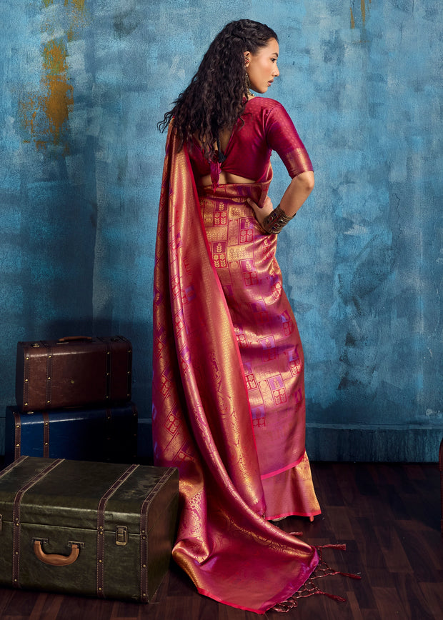Fuchsia Purple Banarasi Silk Saree