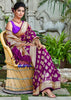 Immortal Blooms: Banarasi Silk Saree with Meenakari Floral Motifs in the Shades of Purple (7644367225025) (7708040396993)