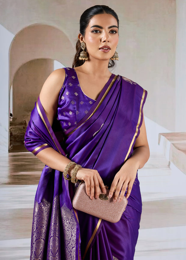 True Purple Banarasi Satin Silk Saree