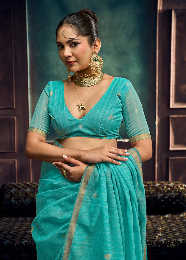 Angel Blue Woven Cotton Silk Saree