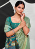 Mist Green Woven Linen Cotton Silk Saree
