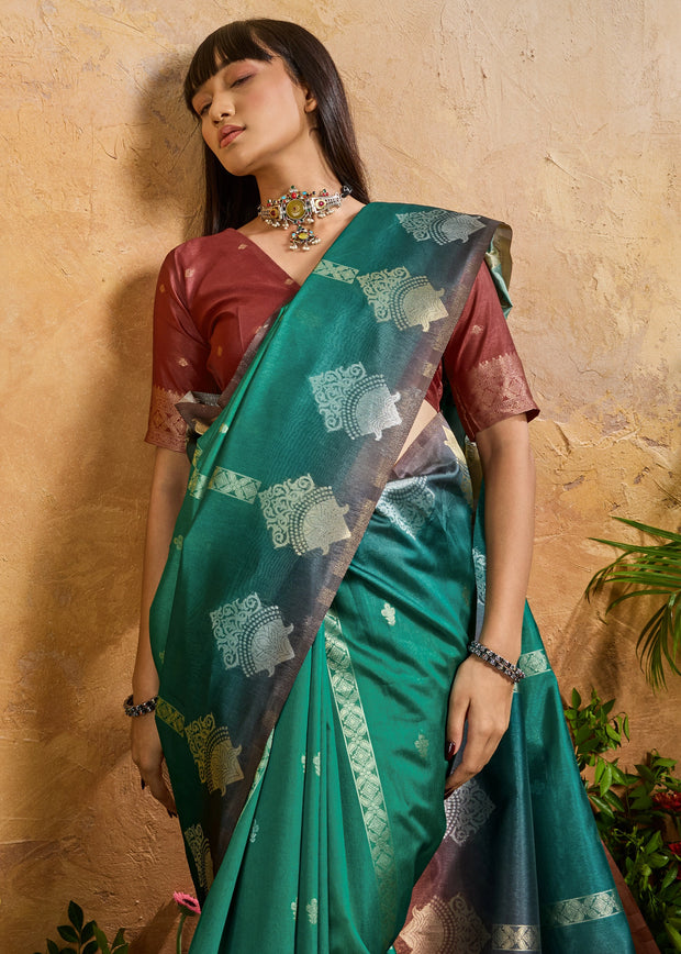 Arcadia Green Woven Banarasi Silk Saree