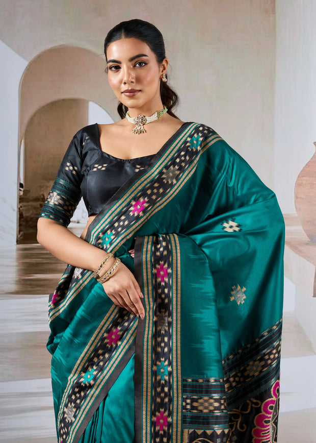 Peacock Blue Patola Silk Saree