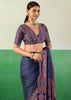 Denim Blue Printed Satin Silk Saree